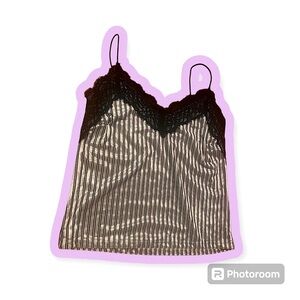 Dynamite Striped Black Lace Trim Cami/Tank Top Size Small